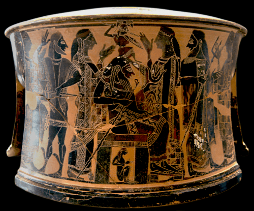  Attic Black-Figure Exaleiptron (tripod), ca. 570–560 BCE by the C Painter depicting the birth of Athena. Source: Wikimedia Commons
