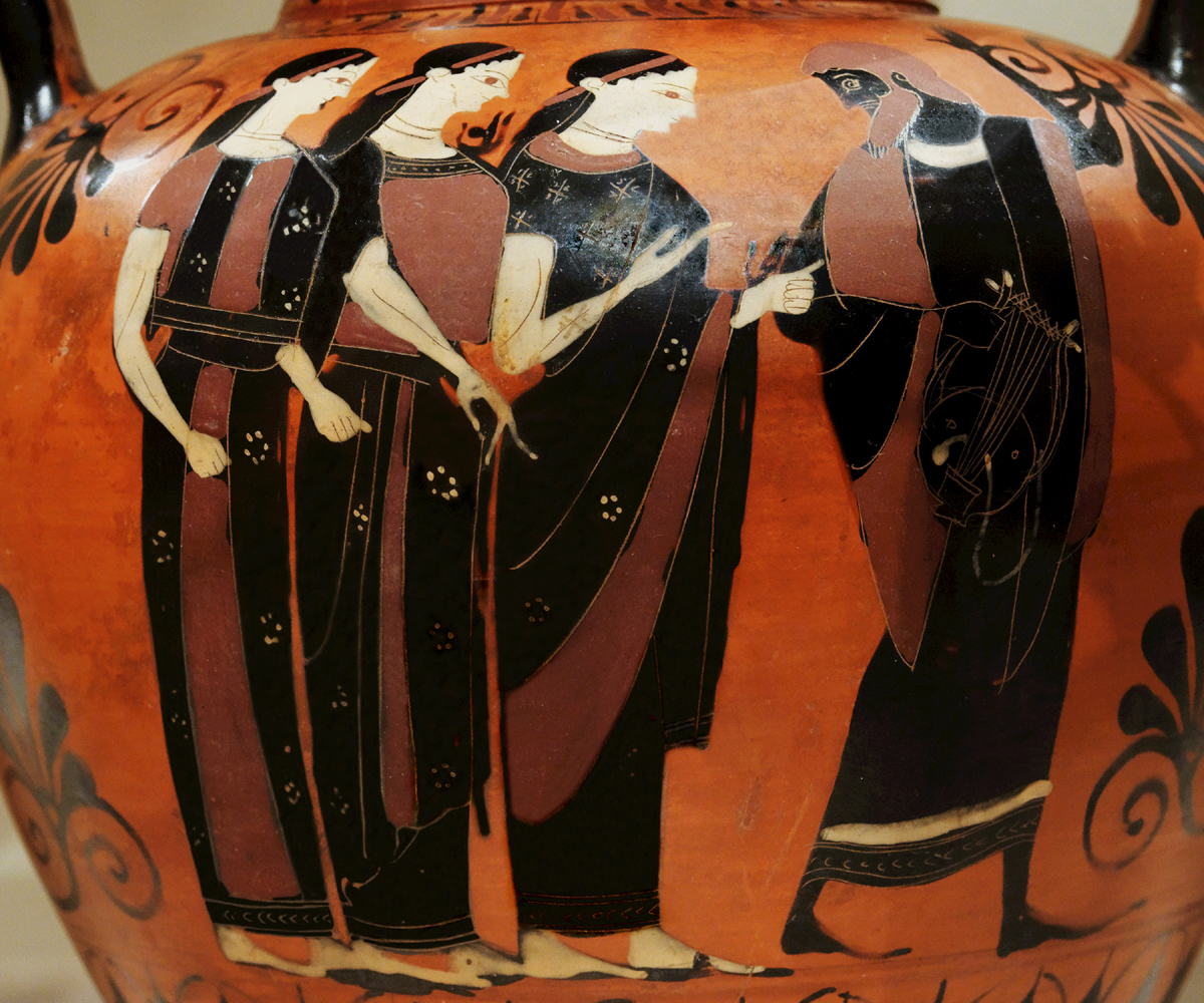 Attic Black-Figure Neck Amphora by Swing Painter c. 540-530 BCE depicting the legendary Judgement of Paris