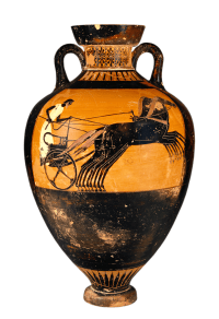 Attic Black-figure Amphora depicting 4-horse chariot racing. Source: Wikimedia Commons