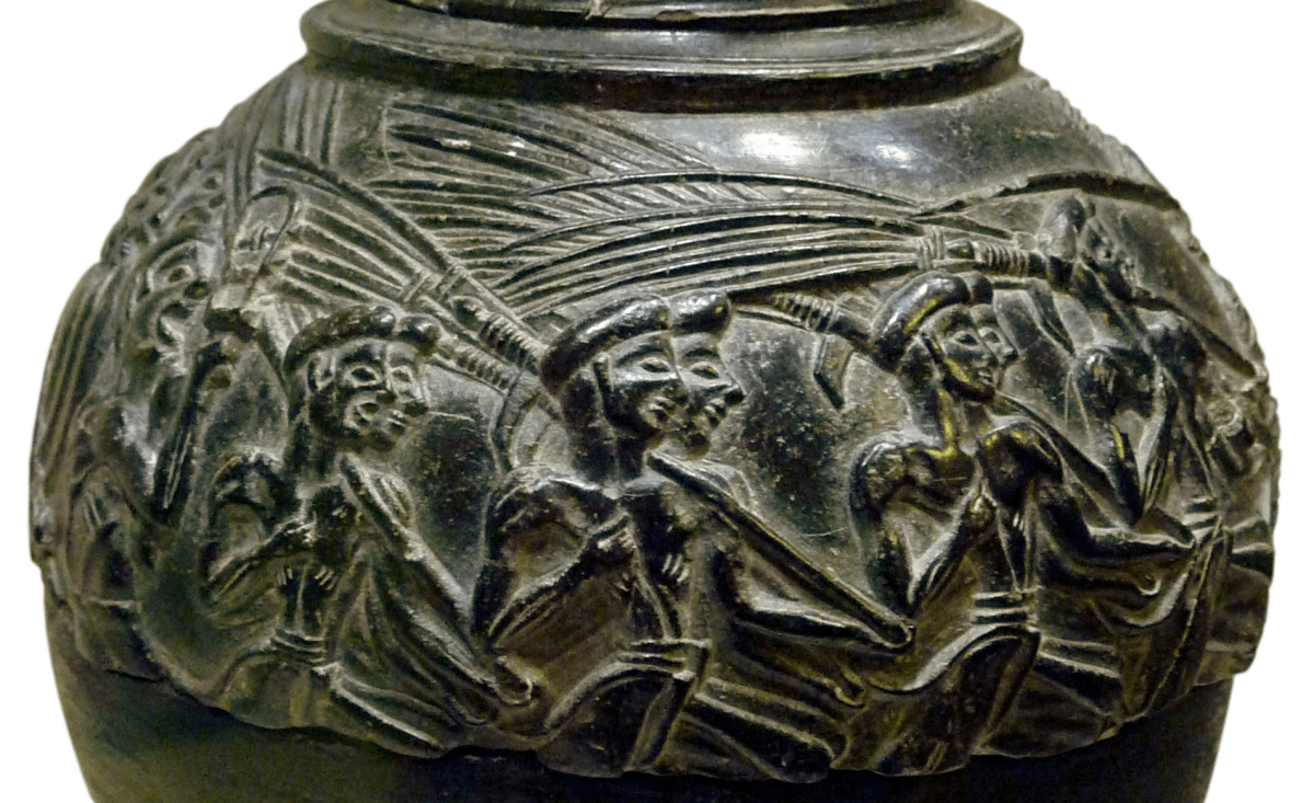 Minoan-era Carved Stone Rhyton, ca. 1500-1450 BCE depicting a grain harvest festival. Source: Wikimedia Commons