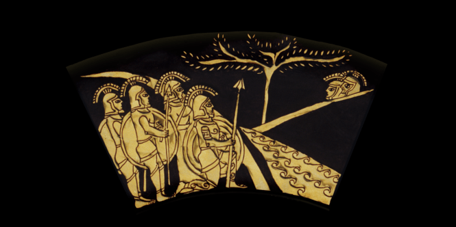 Middle Ring: WARRIORS HIDING. From the Shield of Achilles by Kathleen Vail  © All Rights Reserved