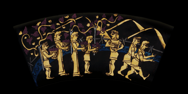 Outer Ring: GATHERING THE GRAPES. From the Shield of Achilles by Kathleen Vail © All Rights Reserved