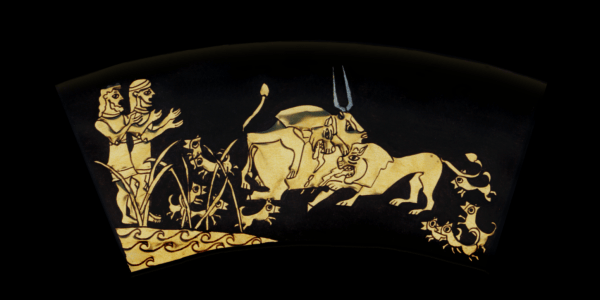 Outer Ring: LION ATTACK. From the Shield of Achilles by Kathleen Vail © All Rights Reserved