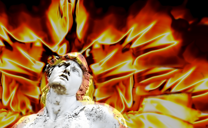 Achilles' Head Bursts Into Flame. [Iliad 18.204-214] By K. Vail. Source: Wikimedia Commons