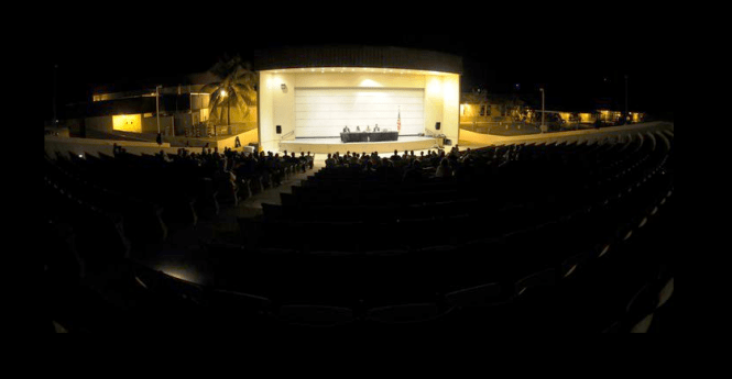 Theater of War performance at Guantanamo Bay. Screenshot from Theater of War Facebook page