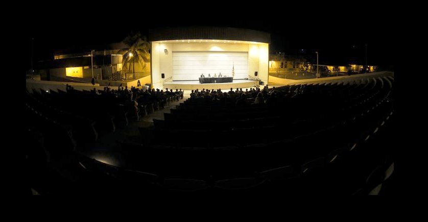 Theater of War performance at Guantanamo Bay. Screenshot from Theater of War Facebook page