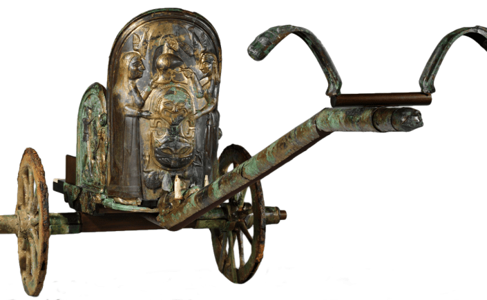 The Monteleone Chariot, an Etruscan chariot dating to ca. 560 BCE, depicting Thetis presenting the new armor to Achilles. Source: Wikimedia Commons