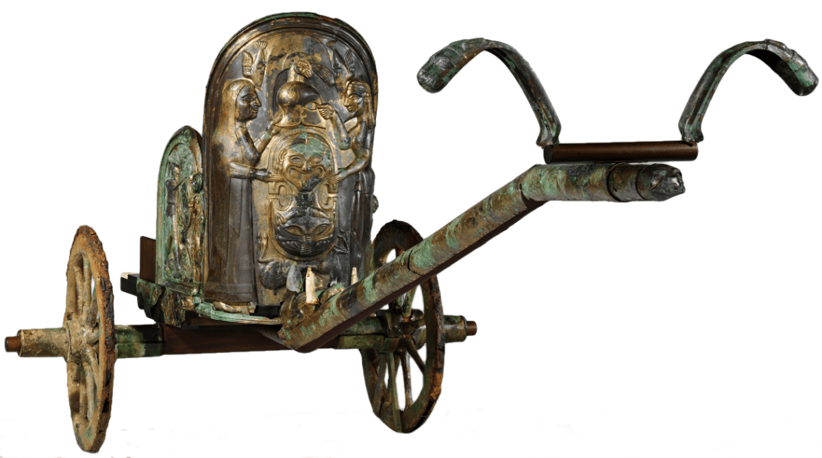 The Monteleone Chariot, an Etruscan chariot dating to ca. 560 BCE, depicting Thetis presenting the new armor to Achilles. Source: Wikimedia Commons