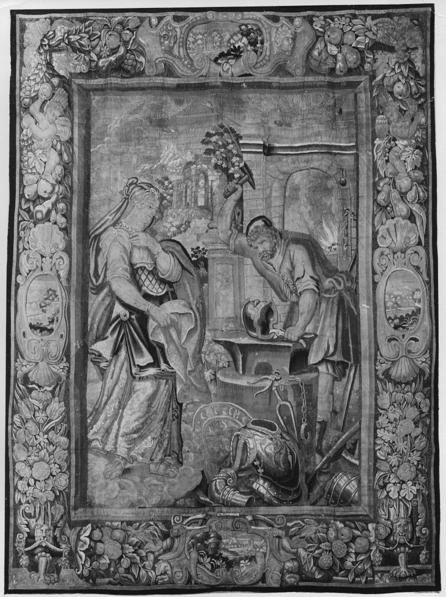 Thetis getting armor for Achilles from Vulcan tapestry artist unknown ca 1625-1650. Source: Getty.edu