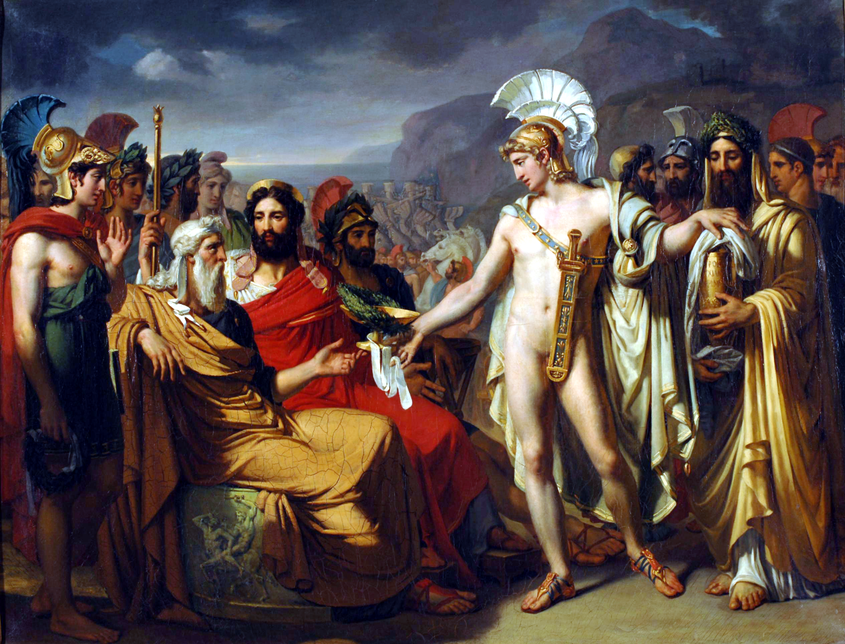 Achilles gives Nestor the prize for wisdom at the funeral games held in honor of Patroklos during the Trojan War. By Joseph-Désiré Court, ca. 1820. Source: Wikimedia Commons