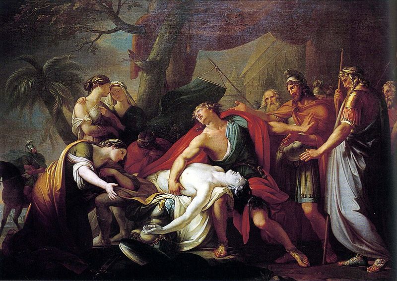 Achilles Mourning the death of Patroklos, ca. 1760-63 by Gavin Hamilton. Source: Wikimedia Commons