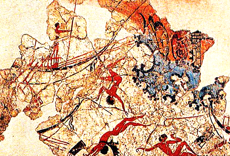 Detail of Akrotiri Shipwreck Fresco, ca. 1600 BCE. Source: Wikimedia Commons