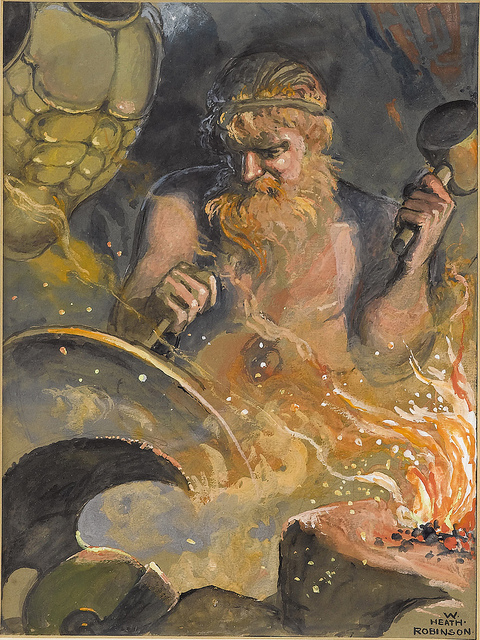 "Vulcan at Work on the Armour of Achilles," by William Heath Robinson, ca. 1872-1944. Source: sofi01 / Flickr (for non-commercial use only)