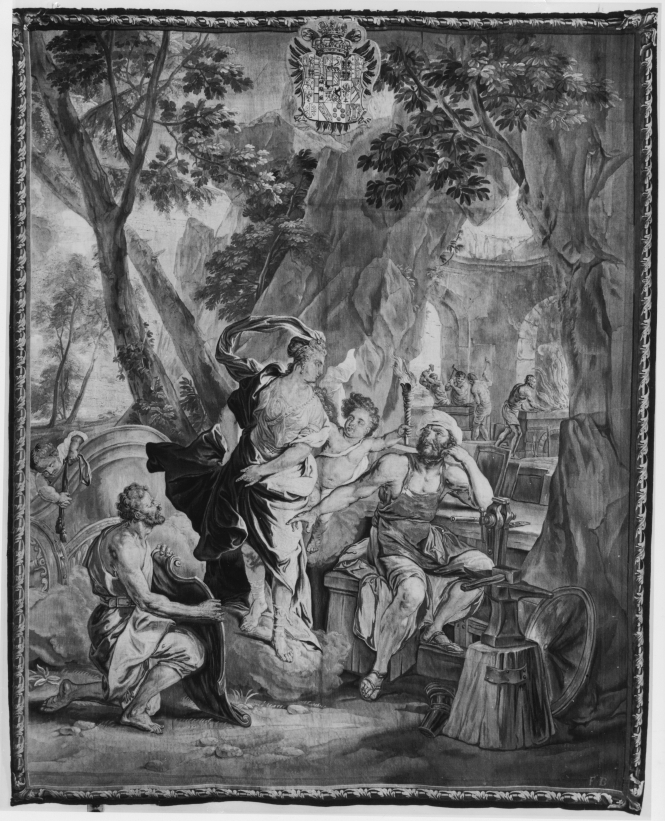 Thetis visiting the forge of Vulcan, Flemish tapestry from Brussels designed by Jan van Orley and woven by Gaspard, Pierre, and Franz van der Borcht, ca. 1740-1742. Source: Getty.edu