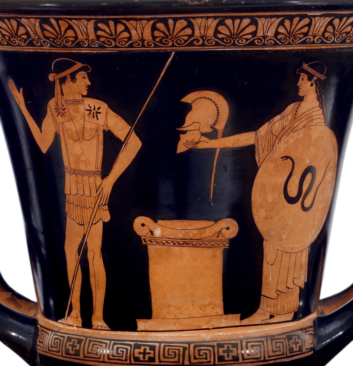 Achilles receiving his new armor from Thetis. Detail from a Red-figure Calyx Krater by the Altamura Painter, ca. 470-460 BCE. Source: CCSA 3.0 Walters Art Museum/Vail via Wikimedia Commons