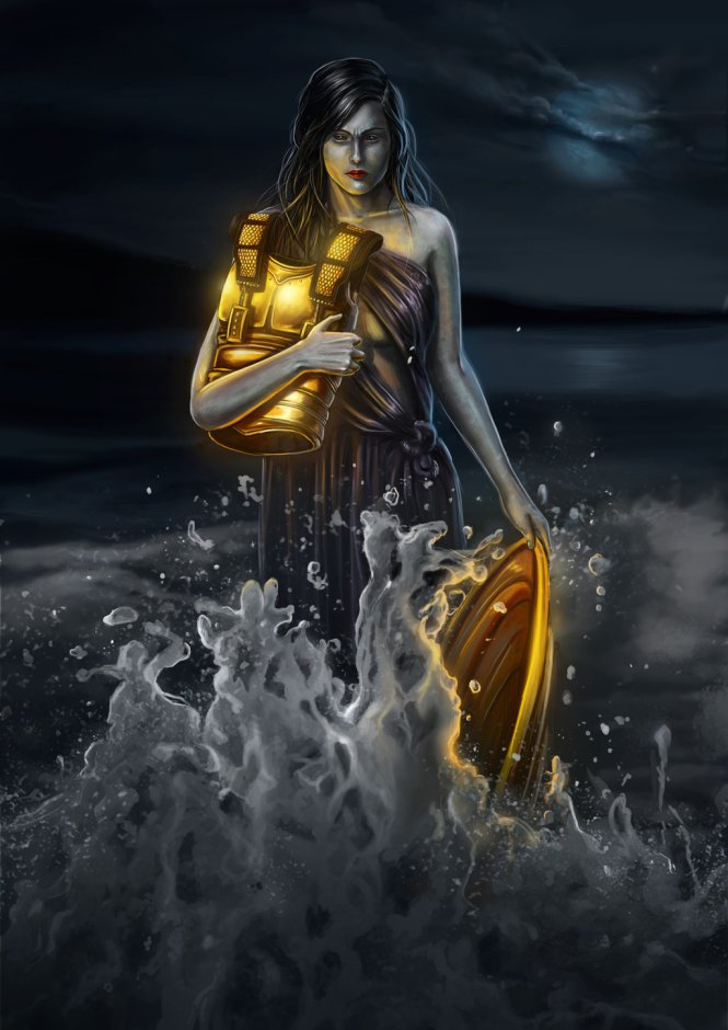 Fresh From the Forge - Thetis Delivering Achilles' New Armor. Digital Artwork by Catandcrown, 2012. Source: Non-Commercial Use Only © Catandcrown via DeviantArt