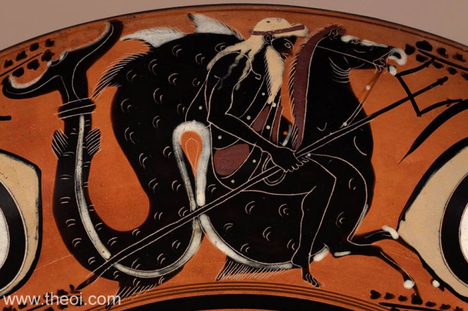 Poseidon Riding a Hippocampus, Athenian Black-figure cup attributed to Krokotos Group or Leagros Group, ca. 550-500 BCE. Source: Non-Commercial use only © British Museum via Theoi.com