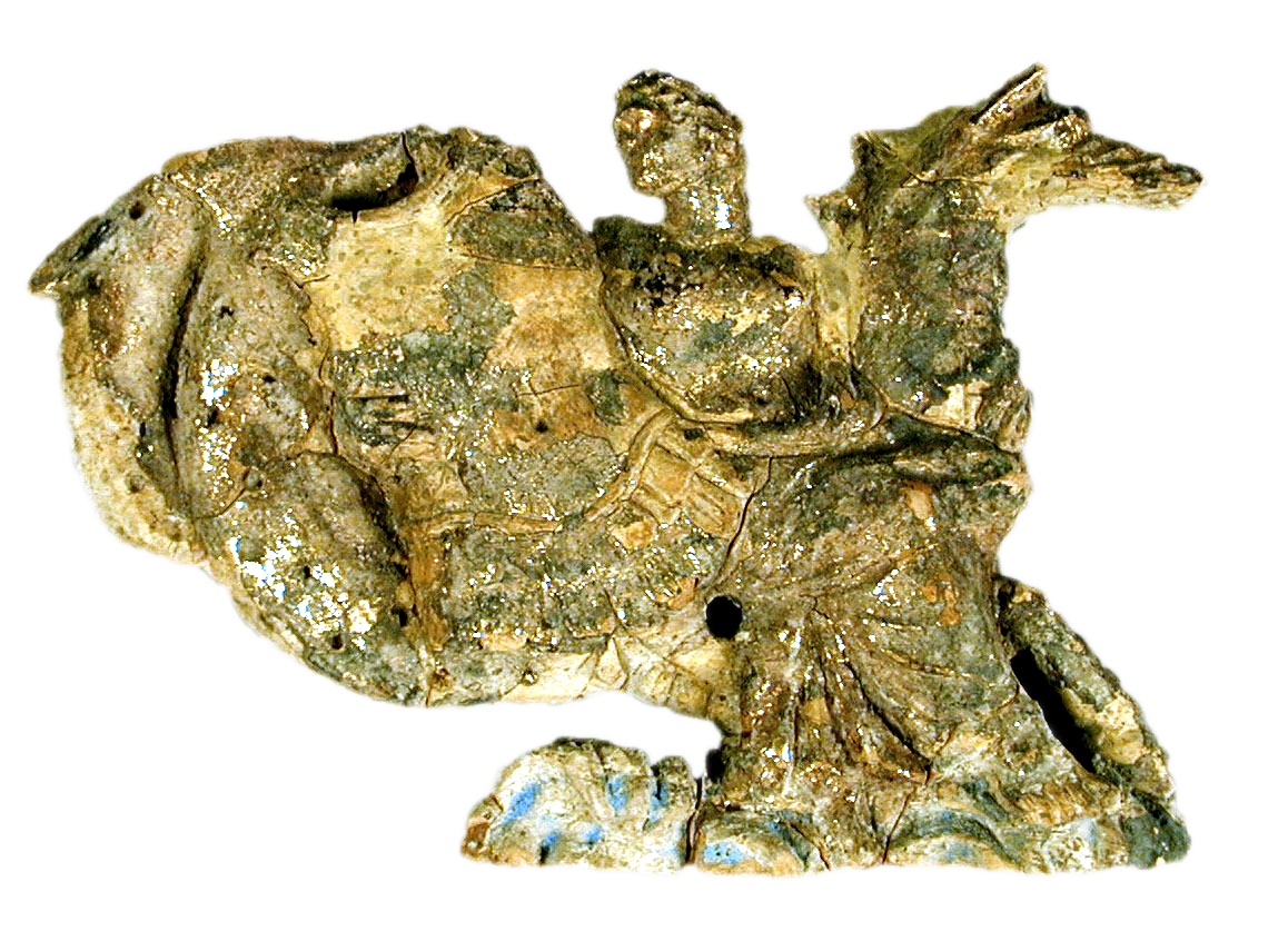 Late Classical Greek Terracotta relief of a Nereid carrying a cuirass, or breastplate, forged by Hephaistos for Achilles, 350–300 BCE from Southern Italy. Source: CC0 via Wikimedia Commons