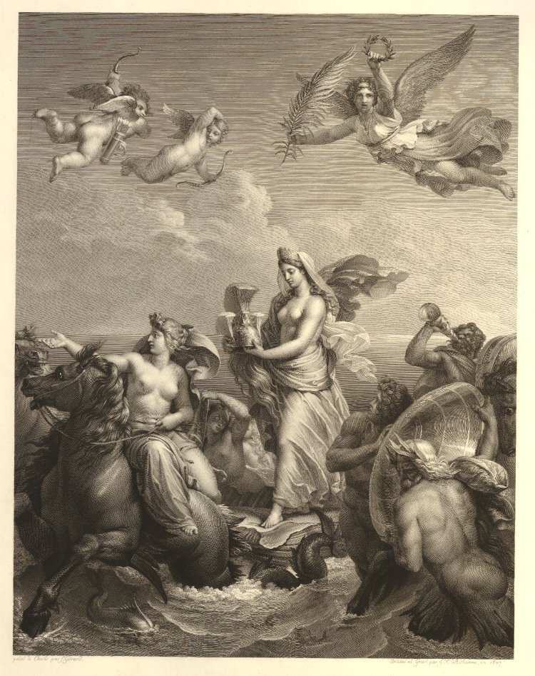 Theodore Richomme French 1785-1849 after Baron Francois Gerard French 1770-1837 Thetis Carrying the Armor of Achilles Thetis portant l'armure d'Achille-1827 engraving on paper. Source: Non-Commercial Use Only copyright British Museum