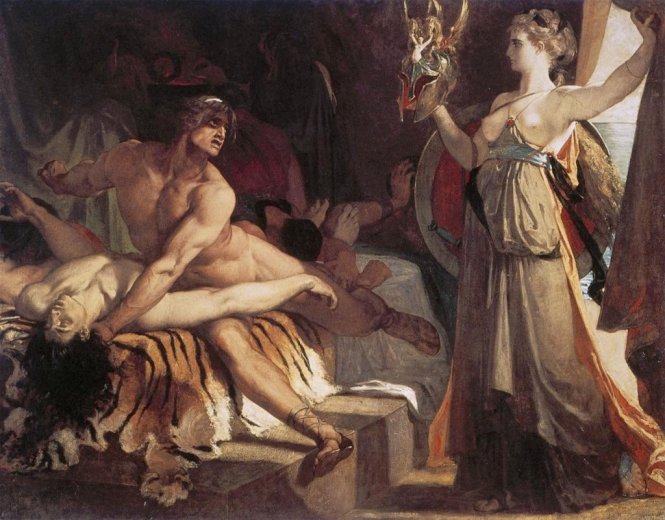 Thetis delivers new arms forged by Hephaistos to Achilles, Henri Regnault, 1866. Source: CC0 via Wikimedia Commons