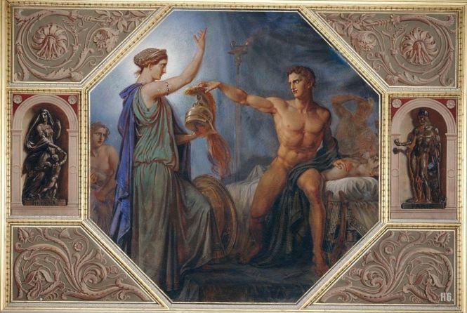 Achilles Receiving New Armor From Thetis, Wall Mural by Carl Adolf Henning, ca. 1838-1856. Source: CC0 via Wikimedia Commons