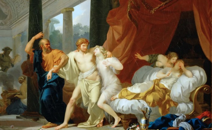 Socrates Dragging Alcibiades from the Embrace of Aspasia, 1785,by Jean-Baptiste Regnault. Source: CC0 via Wikimedia Commons