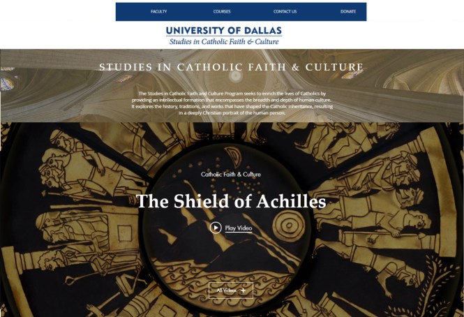 Vail's Shield of Achilles featured in University of Dallas Catholic Studies Video Course